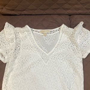 Michael Kors Ruffle Sleeve Lace V-Neck Top